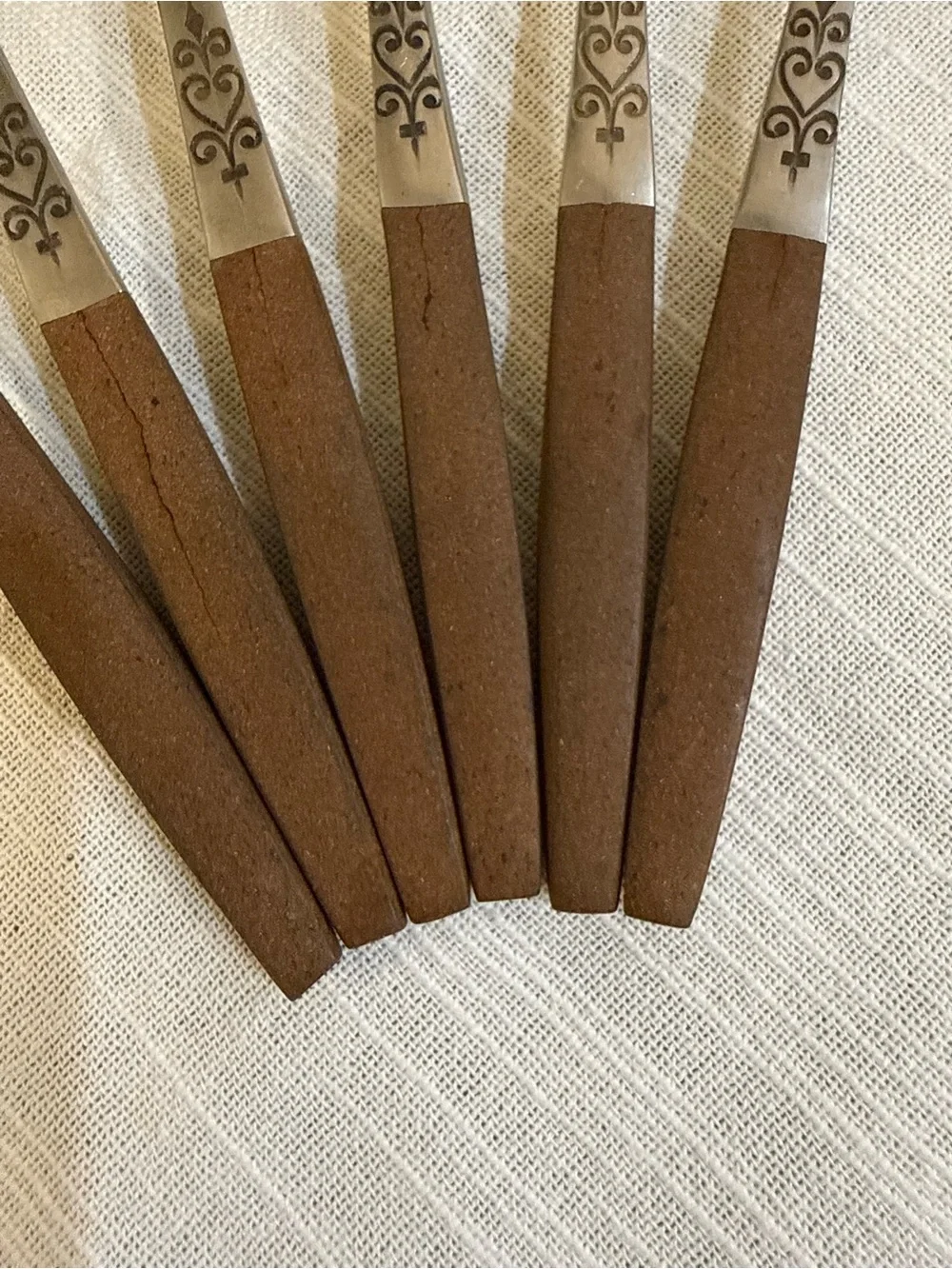 Interpur Japan MCM INR2 Salad Forks Hearts Scrolls Wood Handles Set of 6